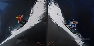ski deux panneaux en blanc Kal Gajoum sport Peinture à l'huile